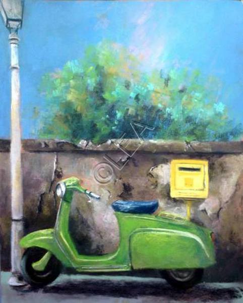 Vespa verte de Léa artiste peintre